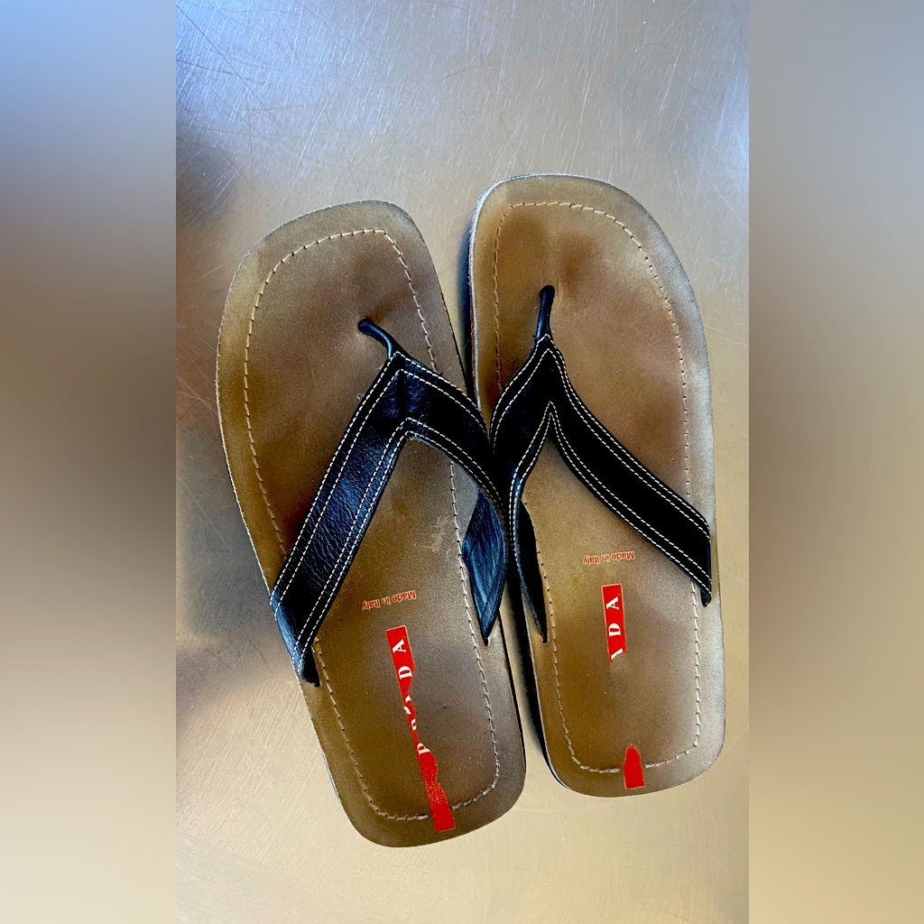 Prada Black And Tan Flip Flops